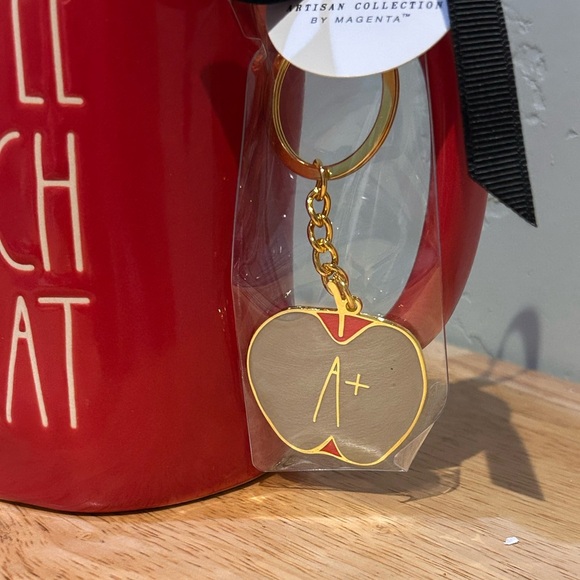 NWTS Rae Dunn Red “COFFEE TEACH REPEAT” Ceramic Mug. Includes Teacher Keychain. - Picture 5 of 7